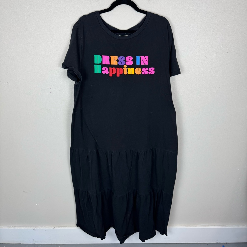 FARM Rio Black Midi Dress with Colorful Text